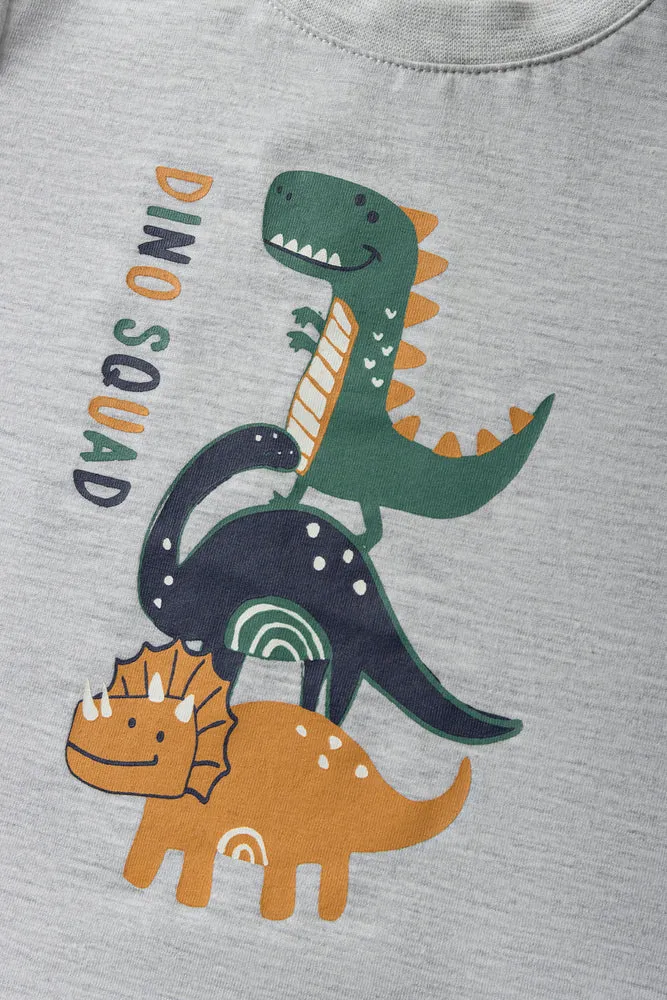 2 Pack Dinosaur Short Sleeve T-Shirts Grey & Navy