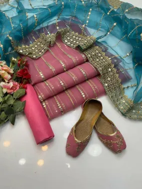 3 PC Unstitched Organza Shirt & Tissue Dupatta With kataan Trouser
