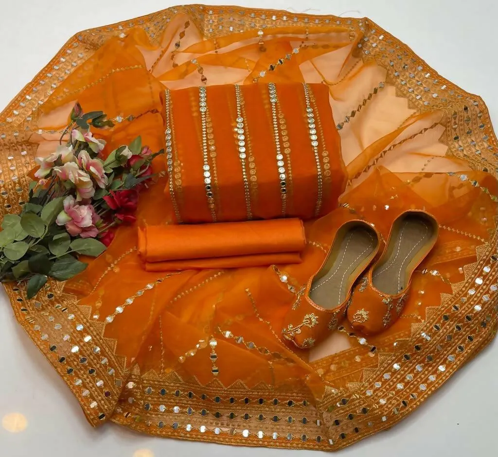 3 PC Unstitched Organza Shirt & Tissue Dupatta With kataan Trouser