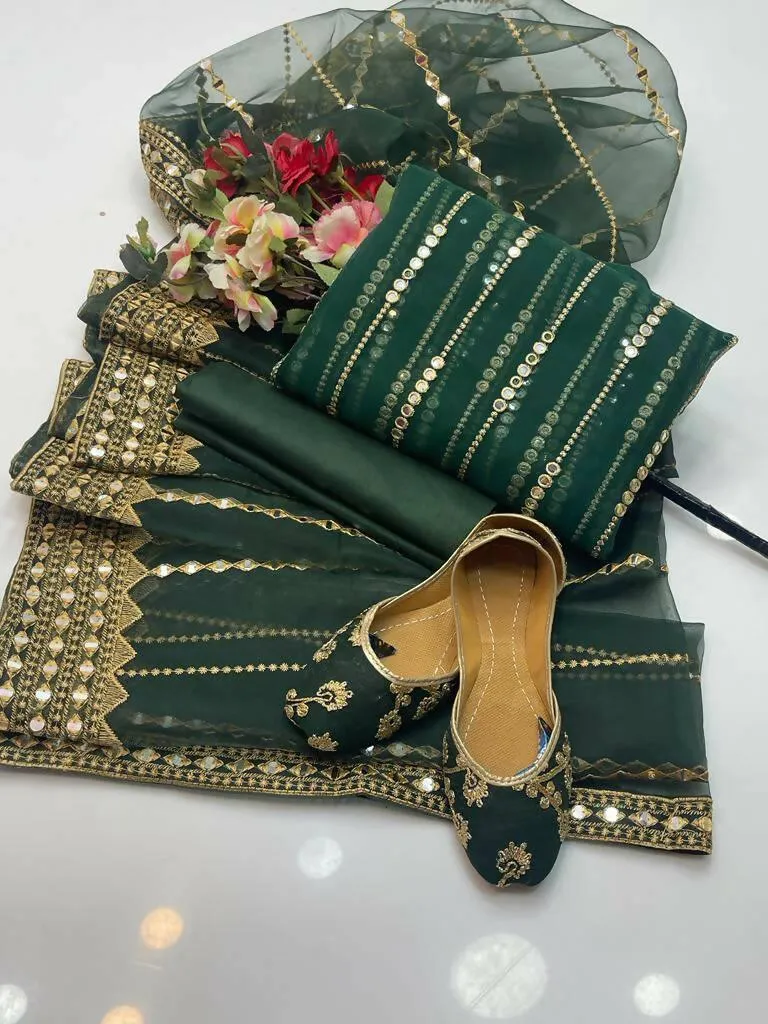 3 PC Unstitched Organza Shirt & Tissue Dupatta With kataan Trouser