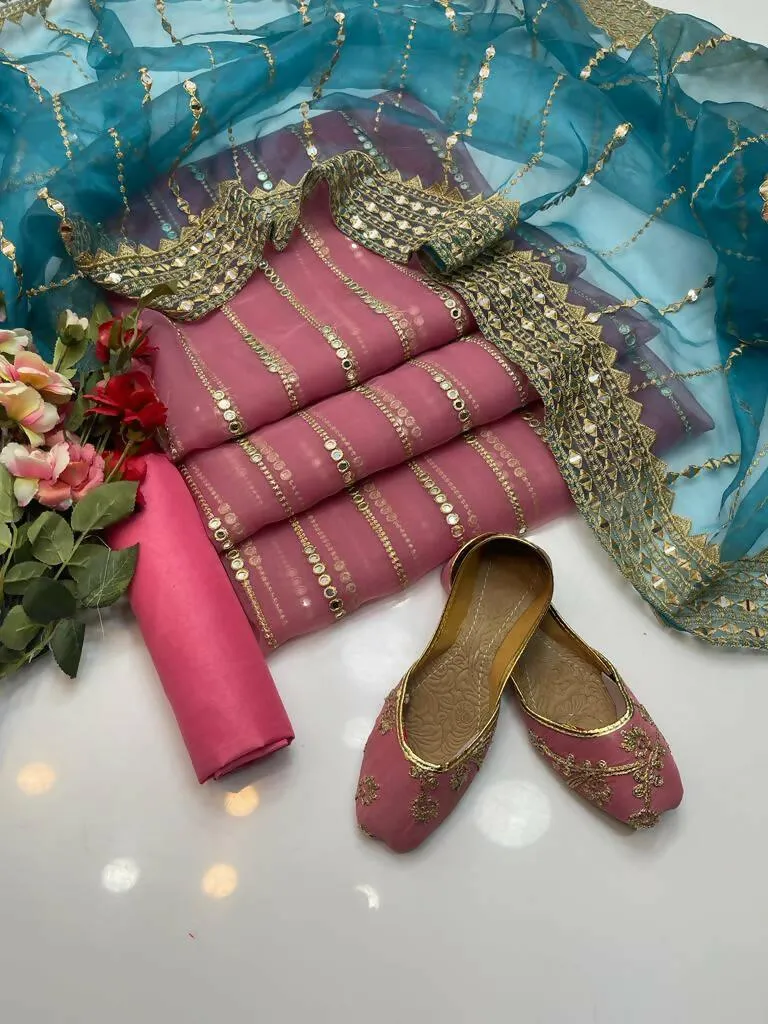 3 PC Unstitched Organza Shirt & Tissue Dupatta With kataan Trouser