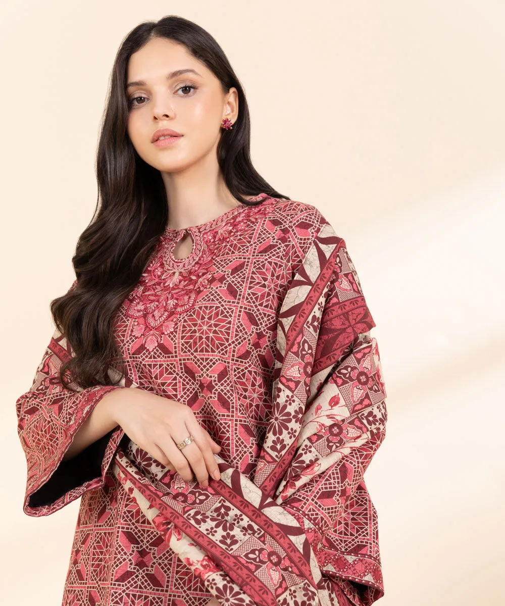 3 Piece - Embroidered Light Khaddar Suit