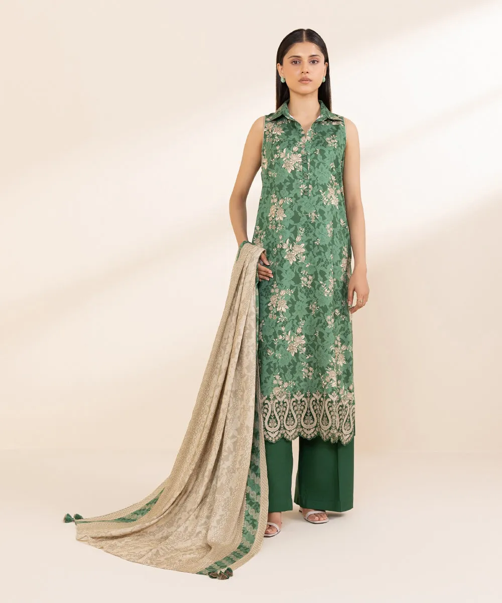 3 Piece - Embroidered Linen Suit