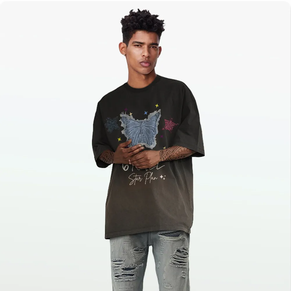 6Kull | Star Plan Butterfly Denim Washed T-Shirt