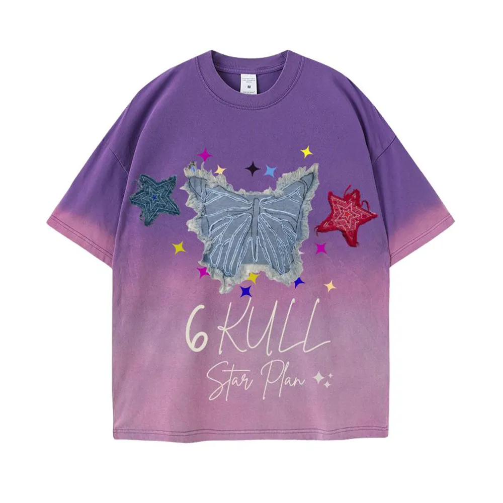 6Kull | Star Plan Butterfly Denim Washed T-Shirt