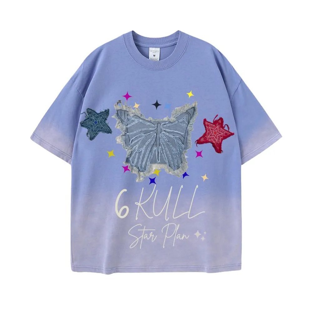 6Kull | Star Plan Butterfly Denim Washed T-Shirt
