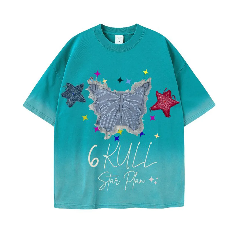 6Kull | Star Plan Butterfly Denim Washed T-Shirt