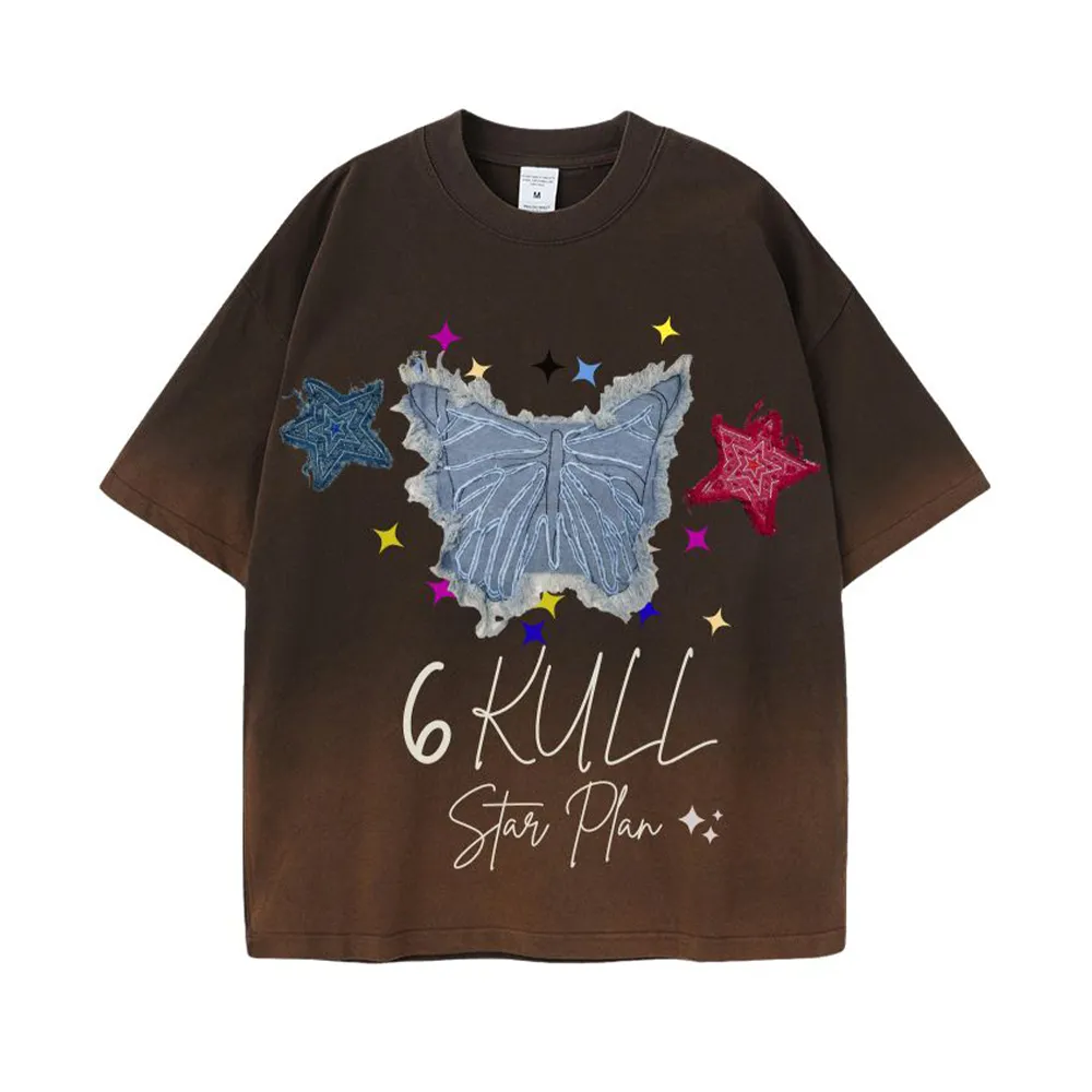 6Kull | Star Plan Butterfly Denim Washed T-Shirt