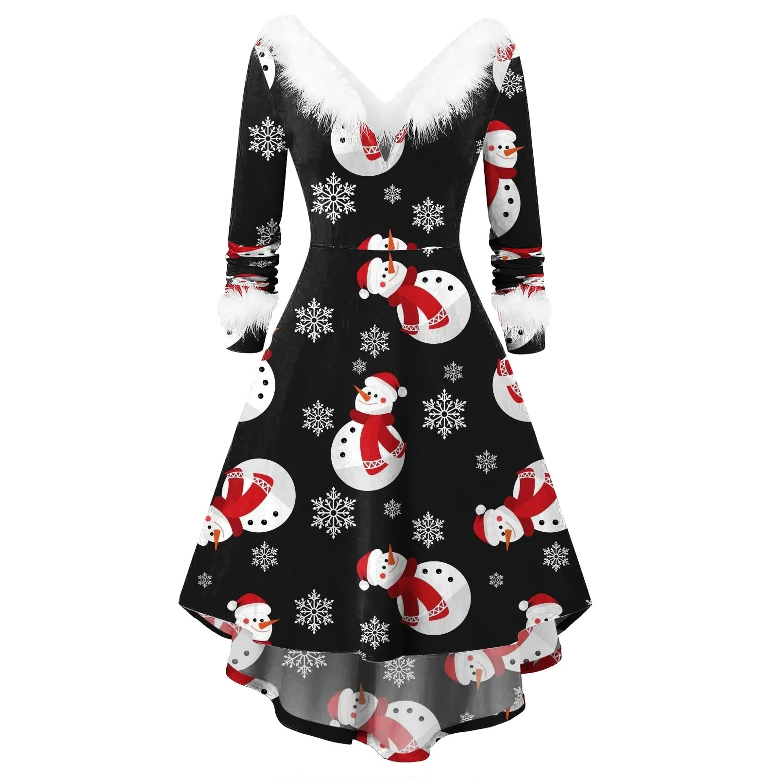 Amy Fashion - Christmas Long Sleeve Plush V Neck  Casual Dresses