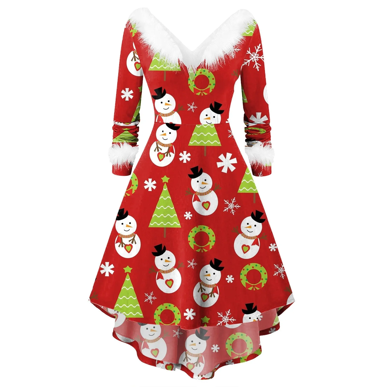 Amy Fashion - Christmas Long Sleeve Plush V Neck  Casual Dresses