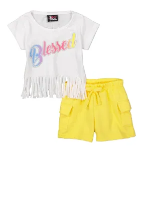 Baby Girls 12-24M Blessed Fringe Hem Graphic Tee and Shorts