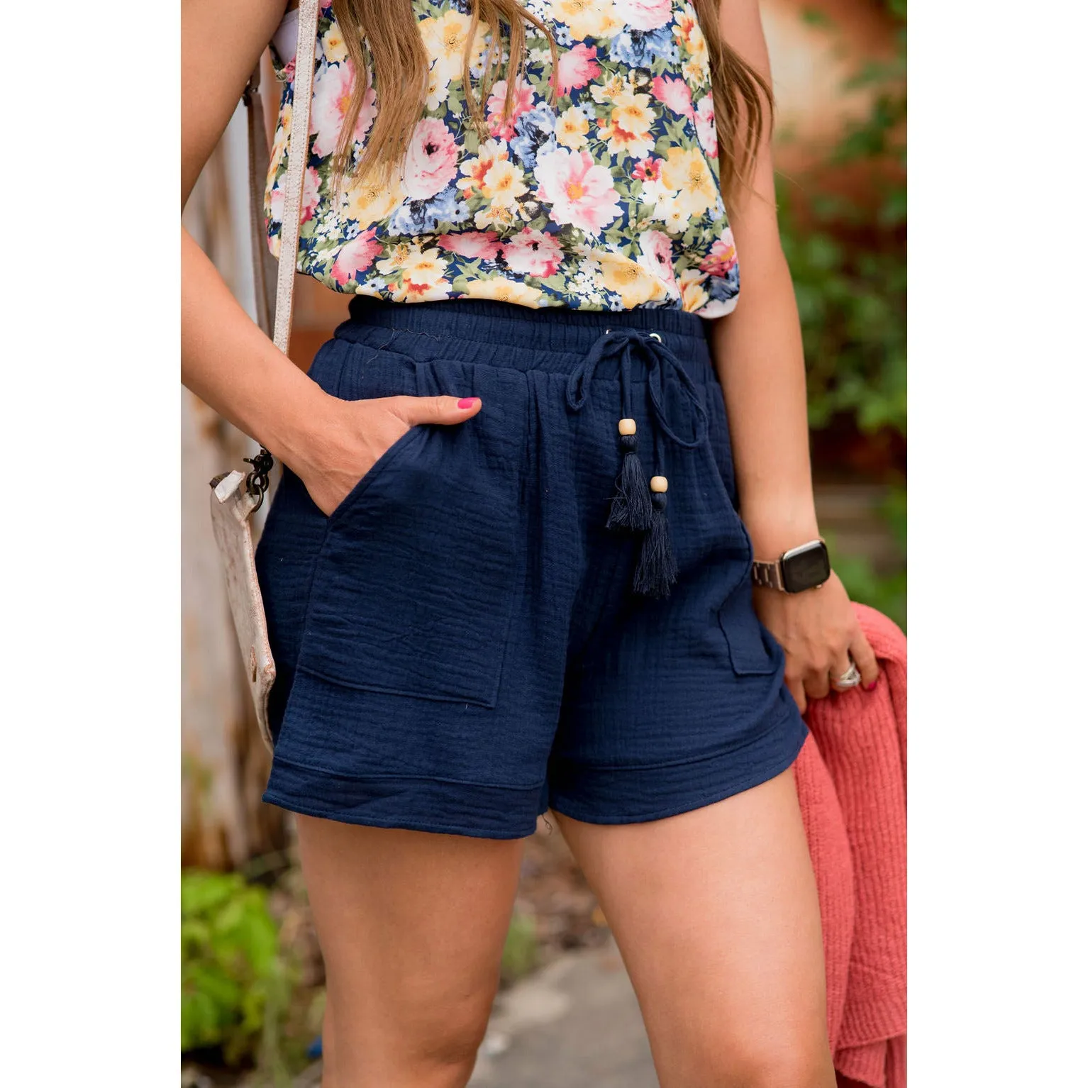 Beaded Fringe Tie Pocket Shorts