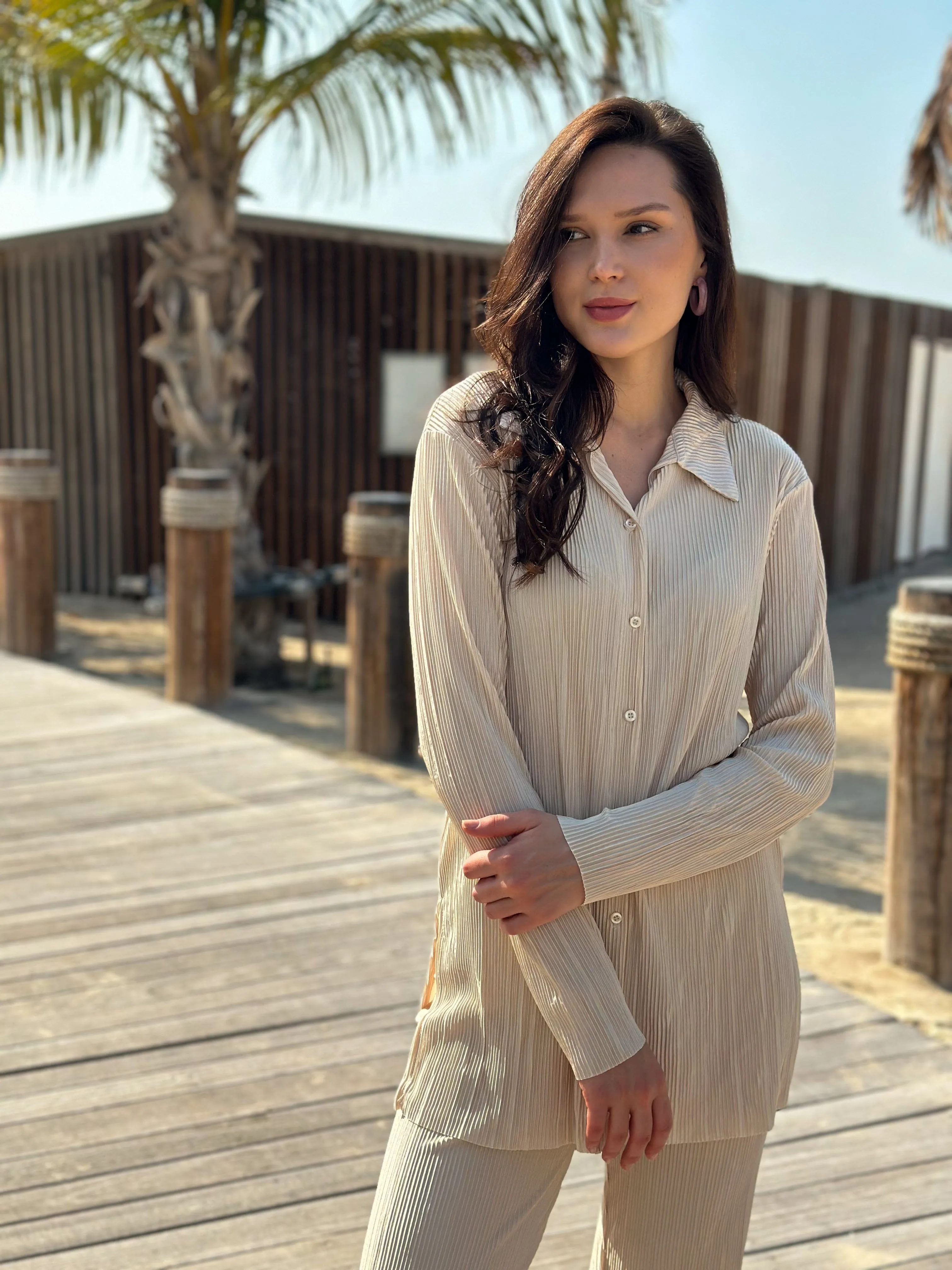 Beca Beige Pleated Co Ord Set