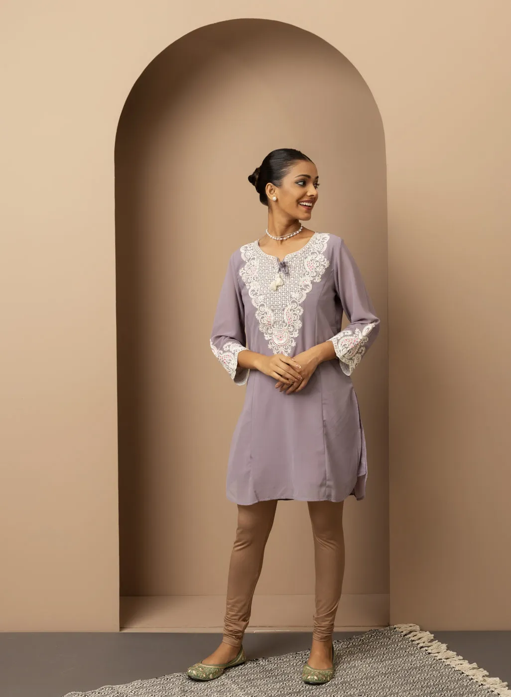 Beige Solid Plain Tight