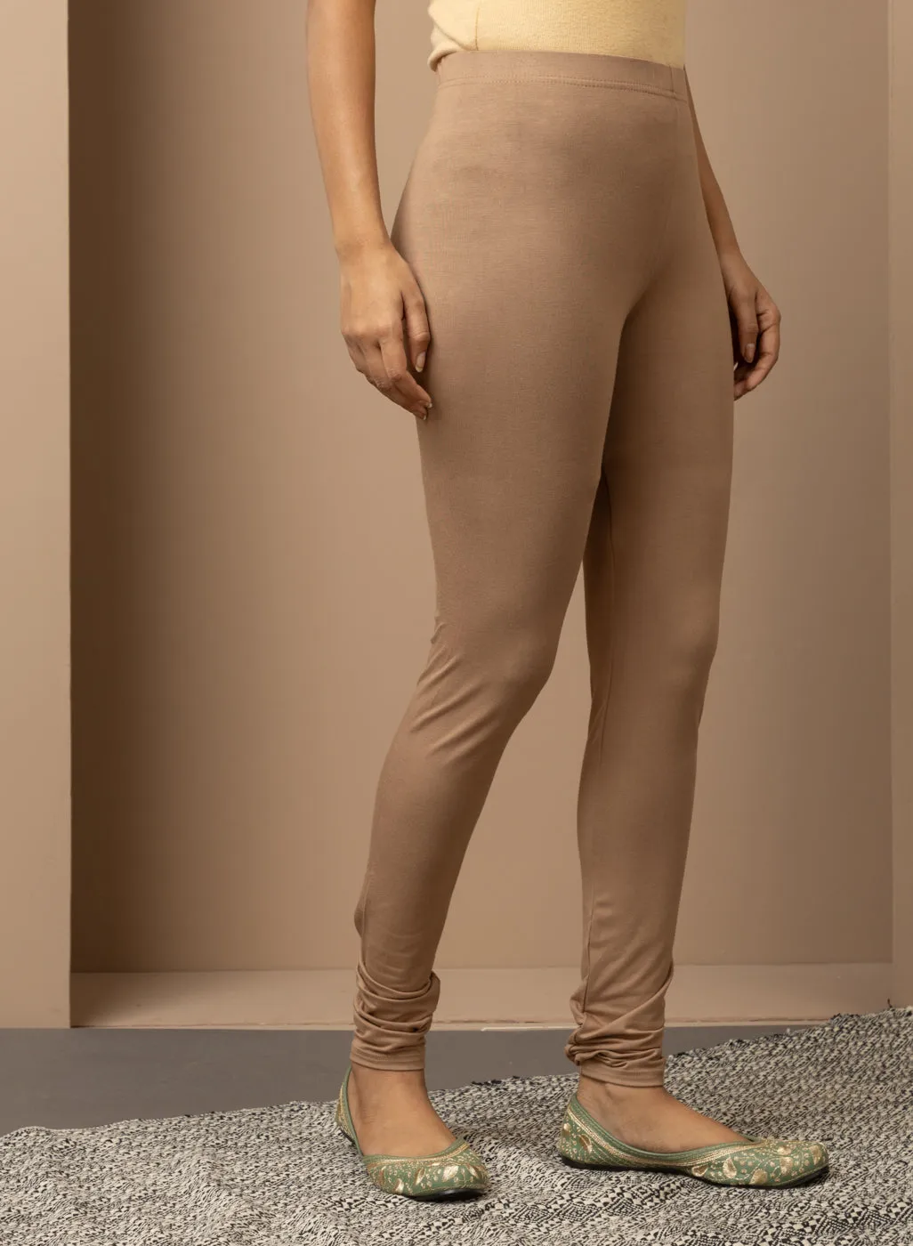 Beige Solid Plain Tight