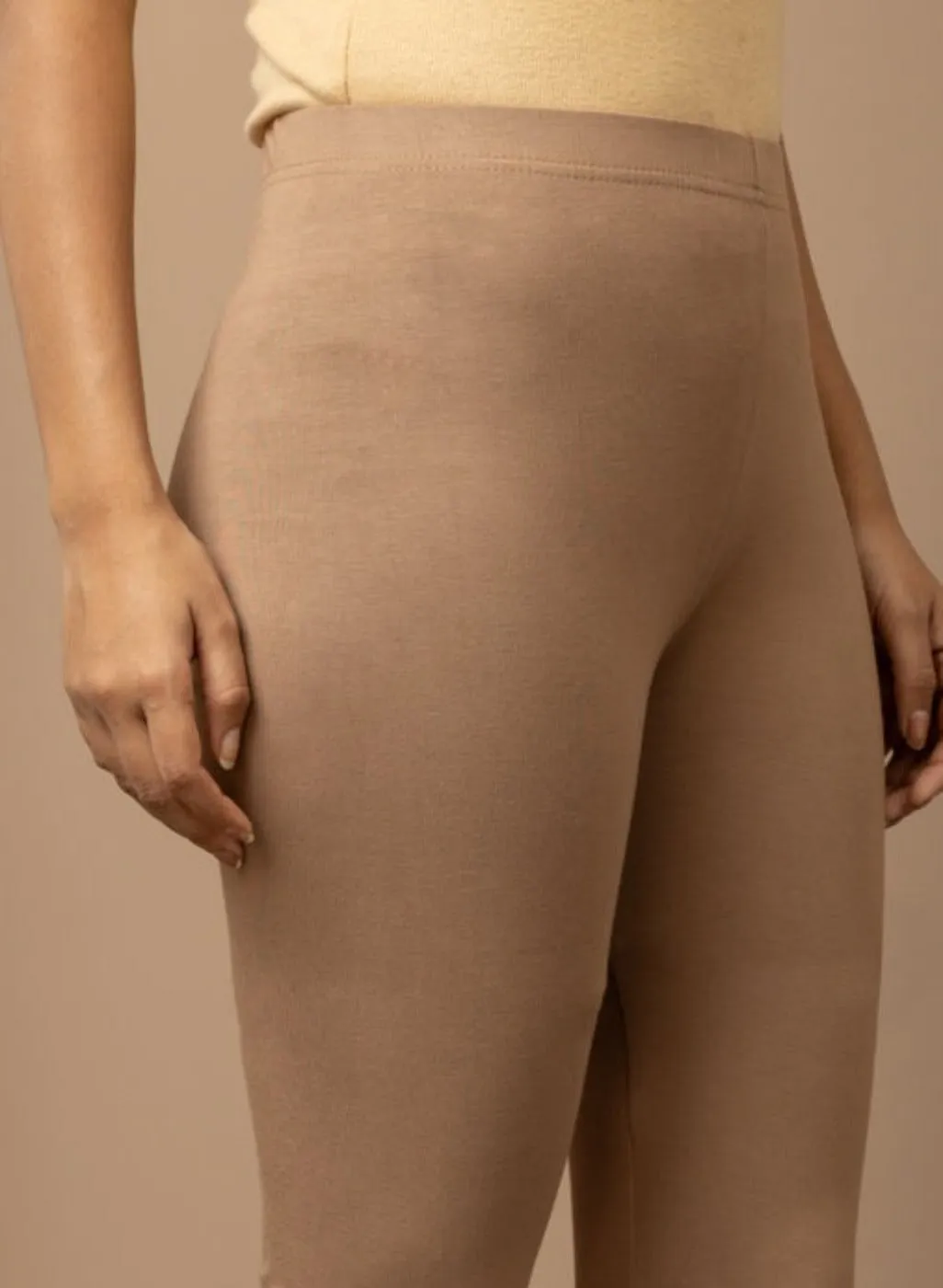 Beige Solid Plain Tight