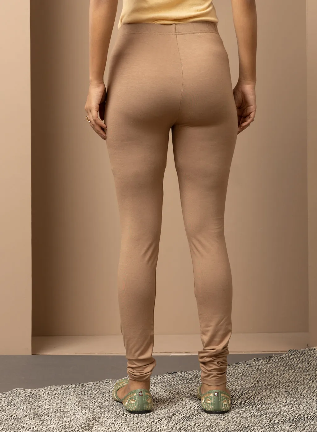 Beige Solid Plain Tight