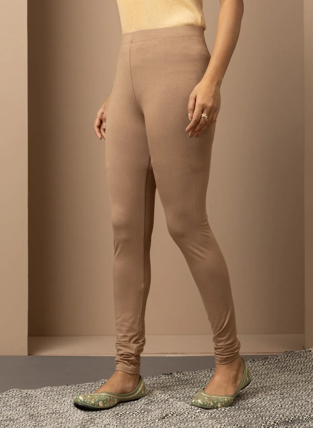 Beige Solid Plain Tight