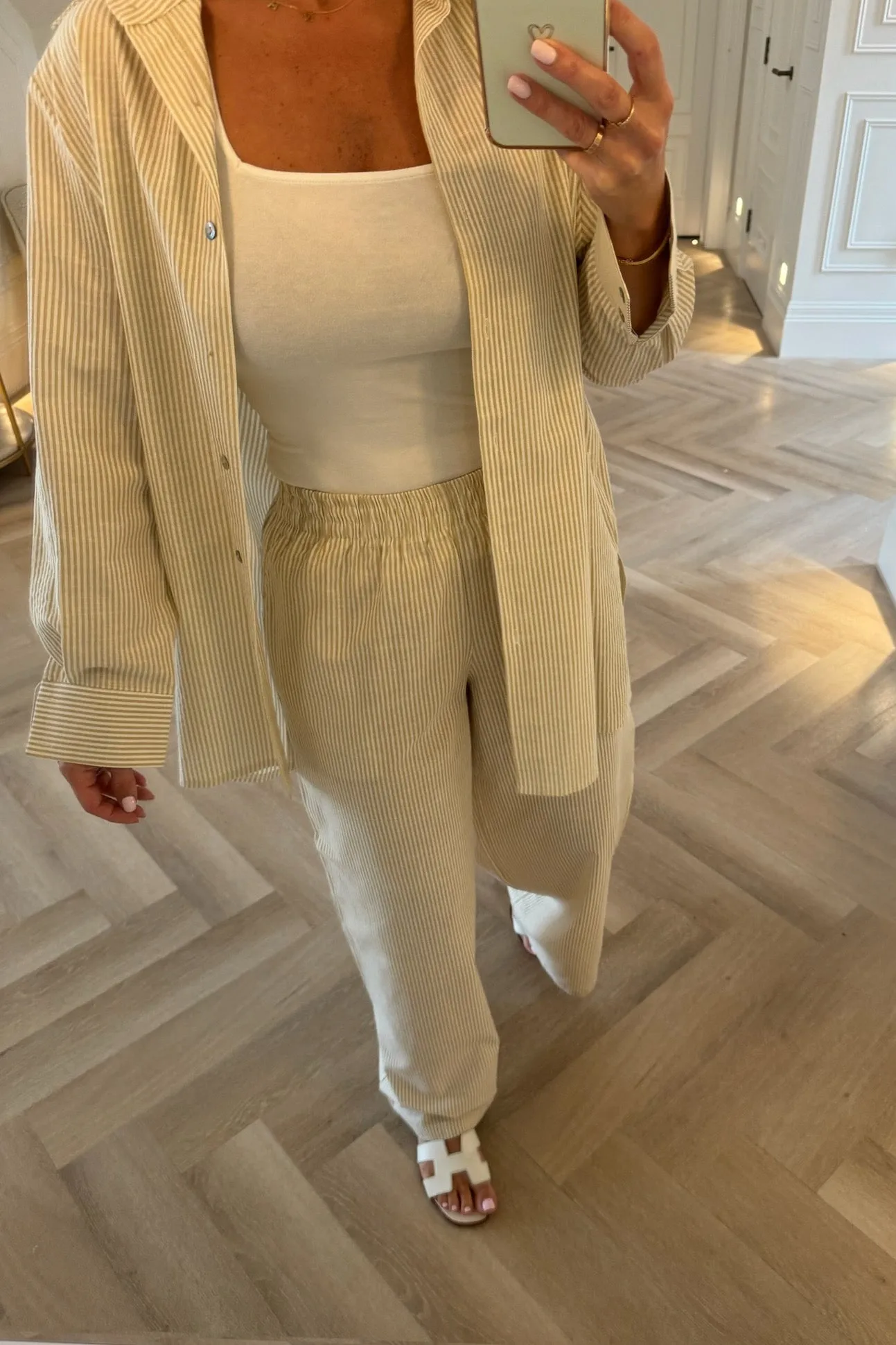 BEIGE STRIPED TROUSER CO-ORD