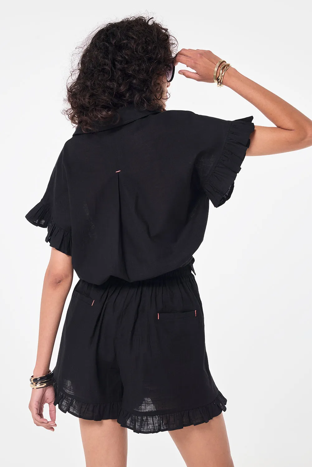 Black Frill Hem Shorts