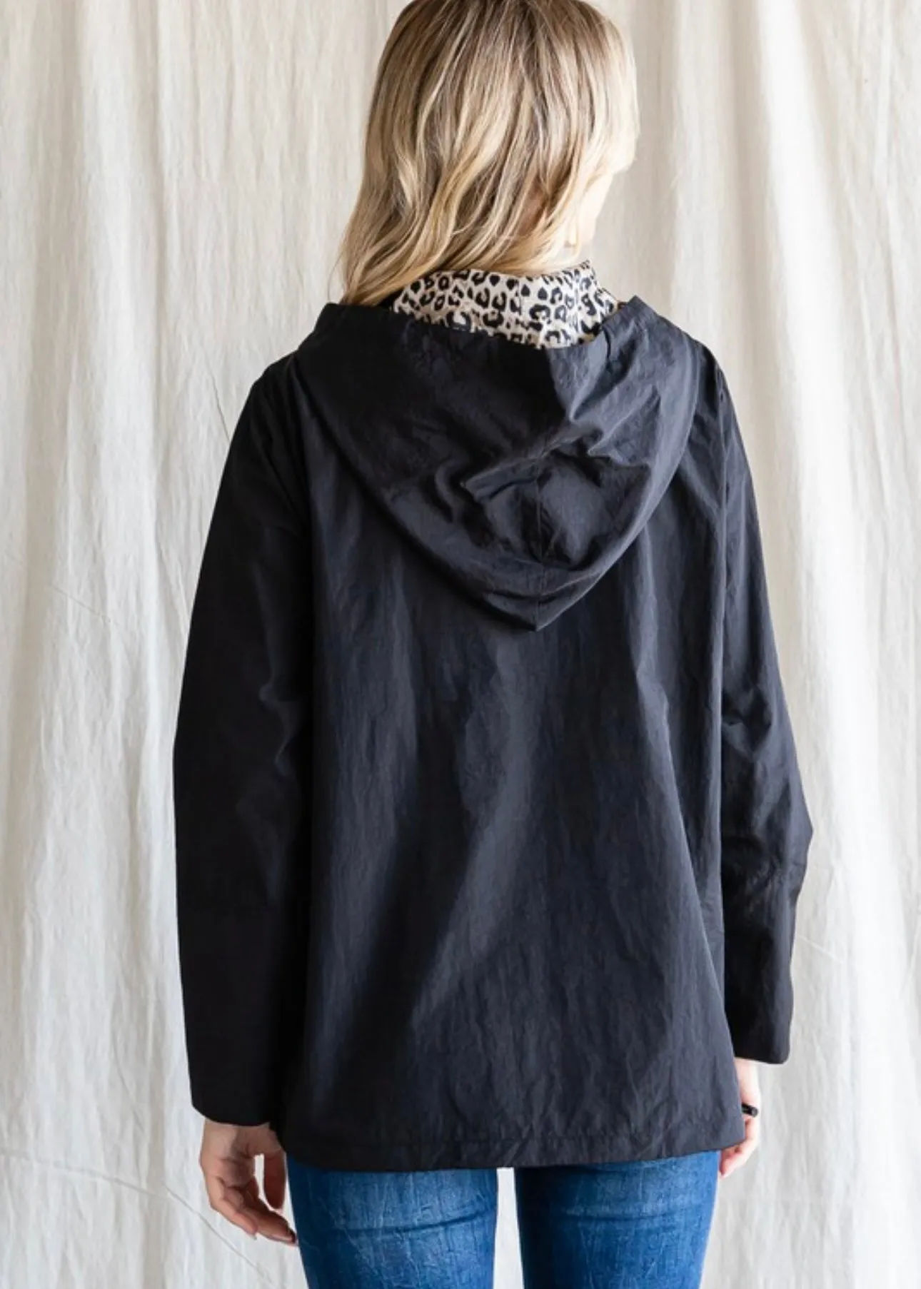 Black Leopard Lined Windbreaker