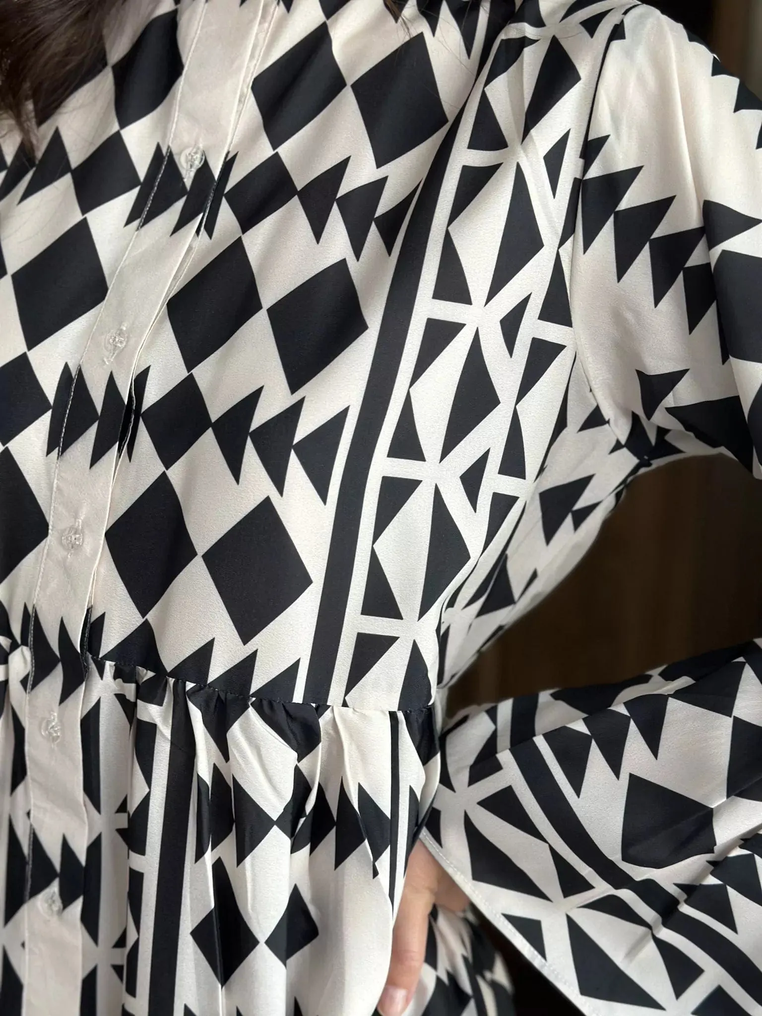 Black Merry Geometric Dress Black and White