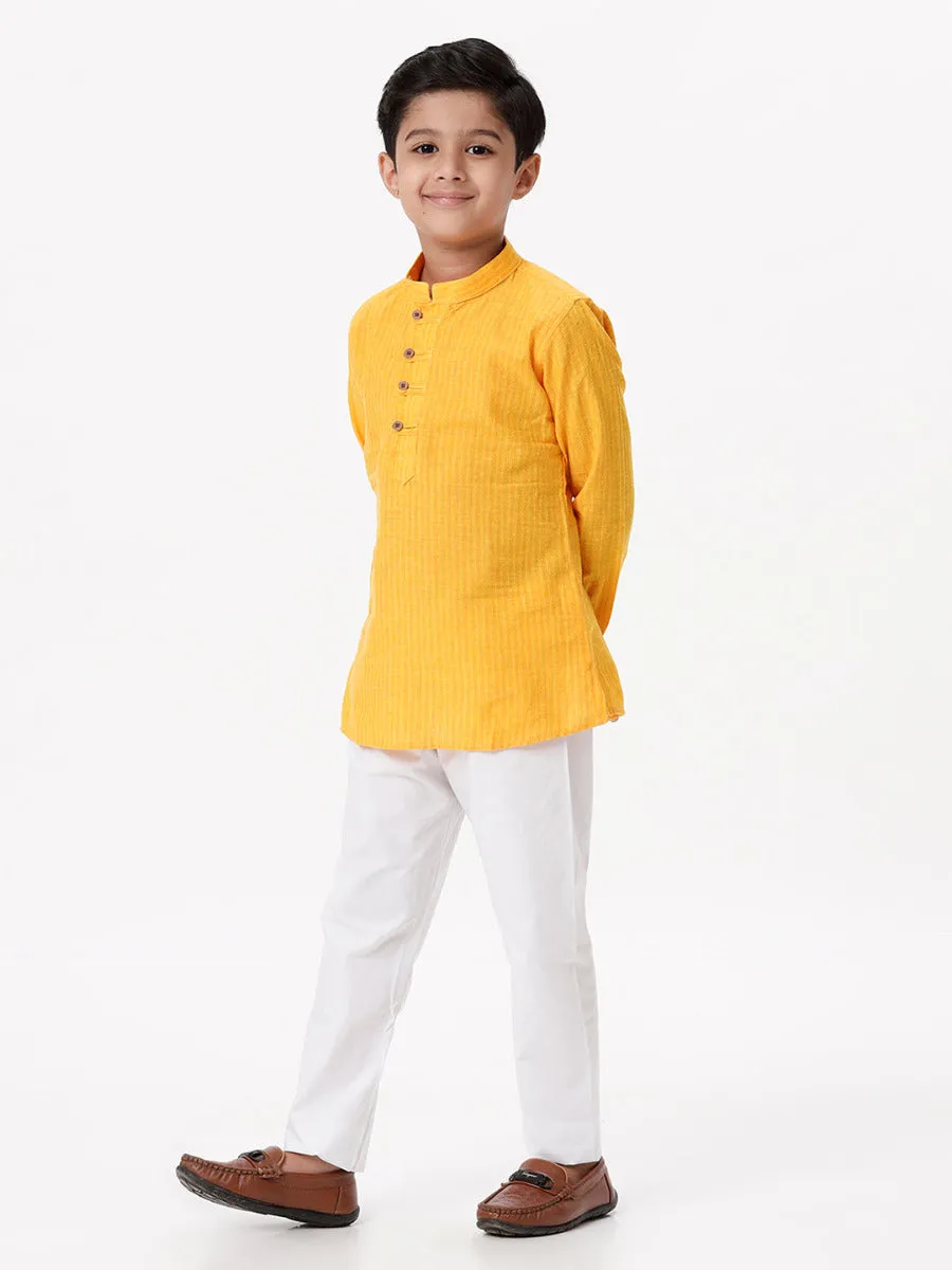Boys Breeze Cotton Full Sleeves Yellow Kurta with Pyjama Pant Combo