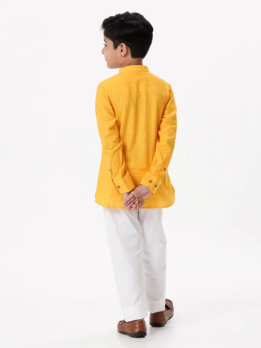 Boys Breeze Cotton Full Sleeves Yellow Kurta with Pyjama Pant Combo