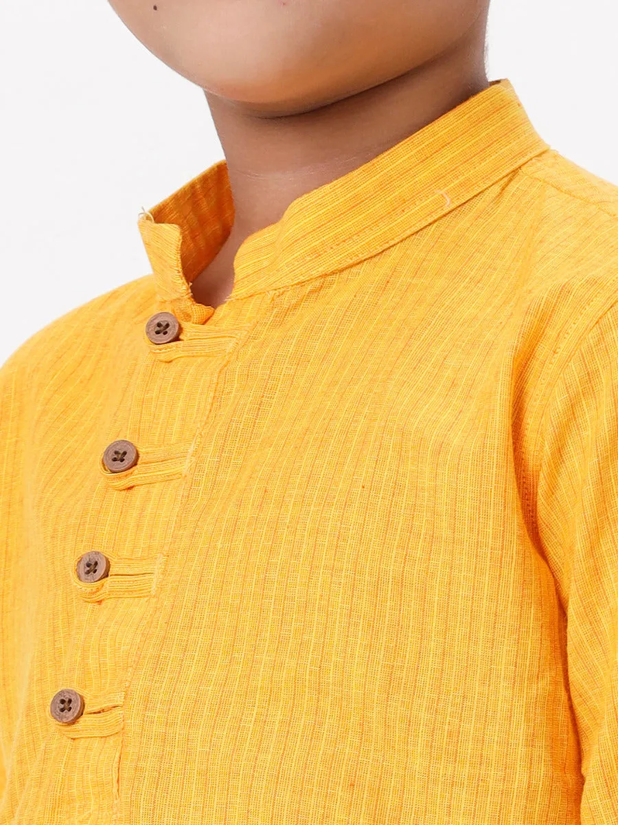 Boys Breeze Cotton Full Sleeves Yellow Kurta with Pyjama Pant Combo