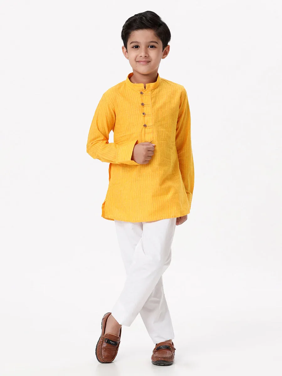 Boys Breeze Cotton Full Sleeves Yellow Kurta with Pyjama Pant Combo