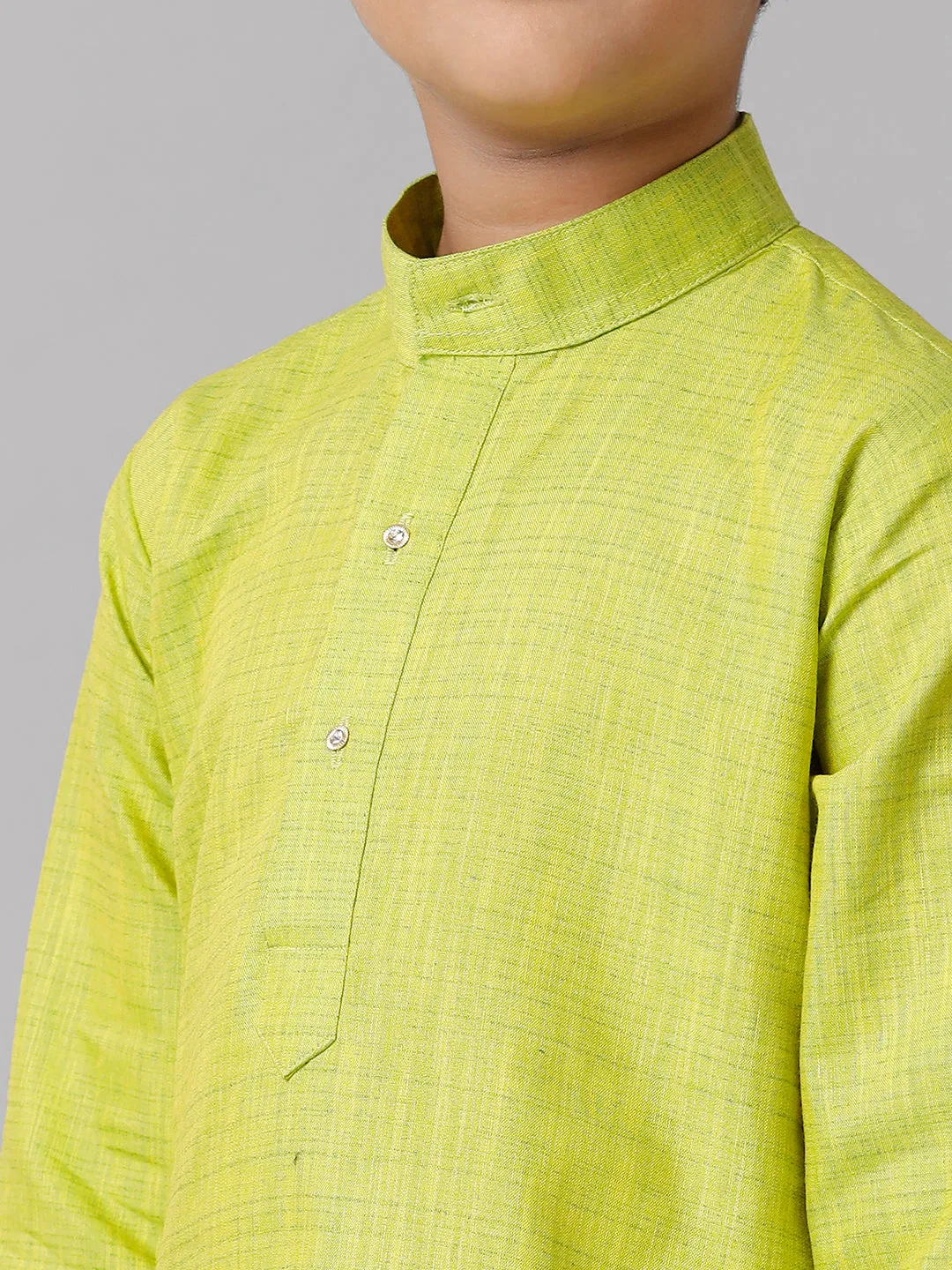 Boys Cotton Full Sleeves Parrot Green Kurta with Cream Pyjama Pant Combo FS2