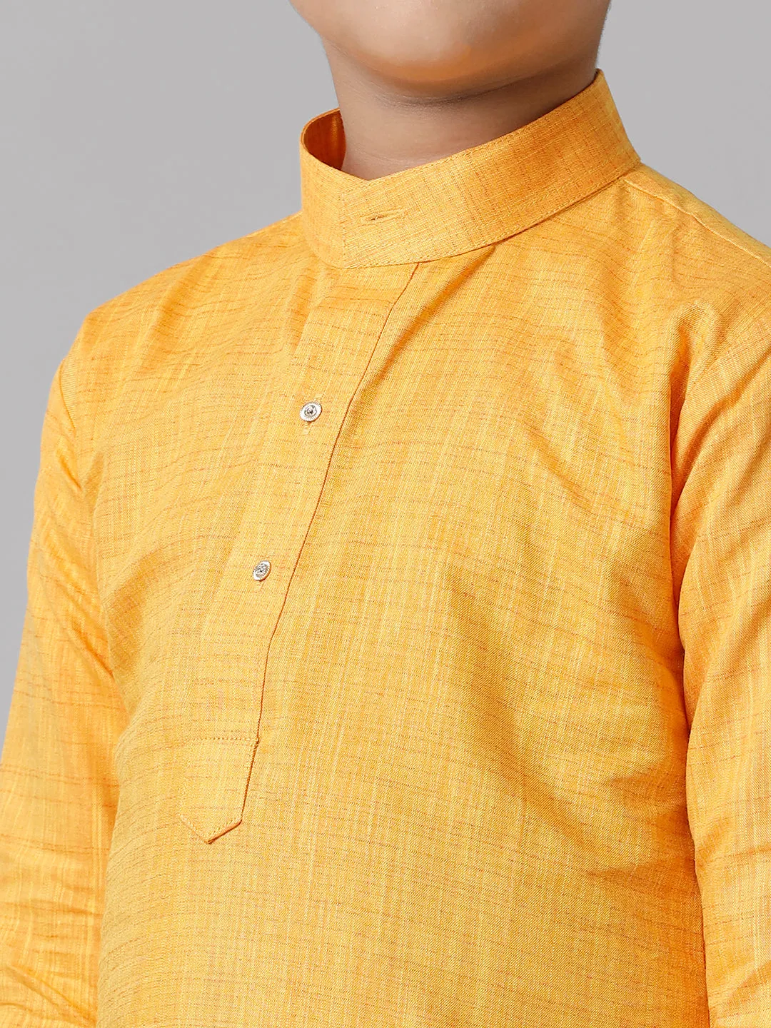 Boys Cotton Full Sleeves Yellow Kurta with Cream Pyjama Pant Combo FS1