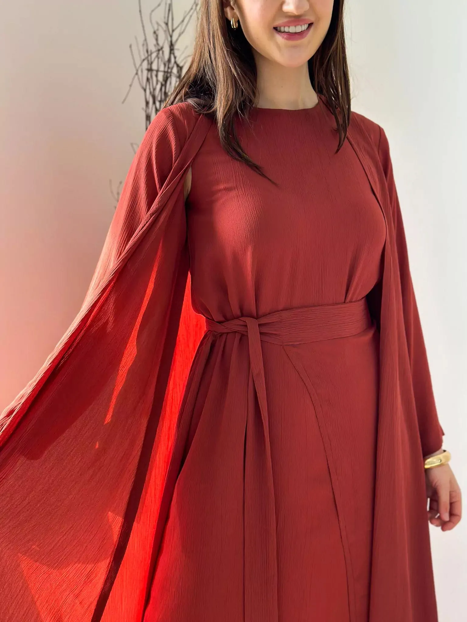 Brunette Dress And Upper Set