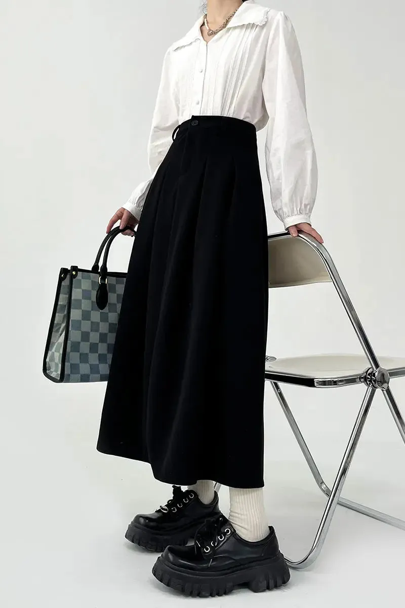 Casual Soft Solid Pleated Draped Elastic Waist Slim Skirt