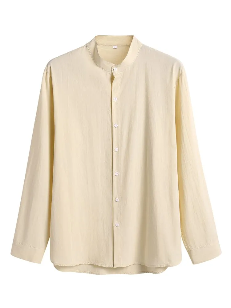 Casual Solid Color Cotton Linen Beach Shirt Set