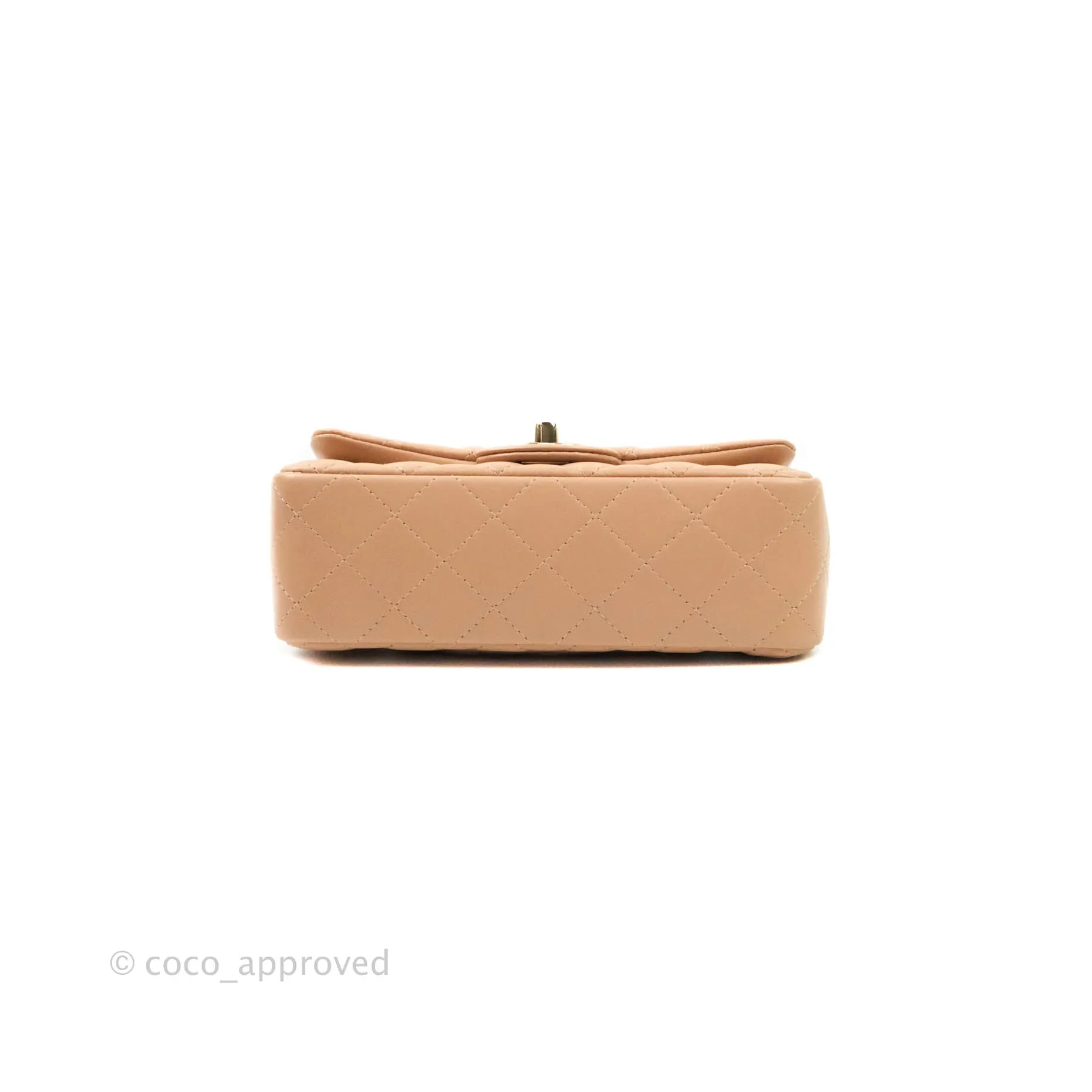 CChanel Quilted Mini Rectangular Lambskin Beige Gold Hardware 21A