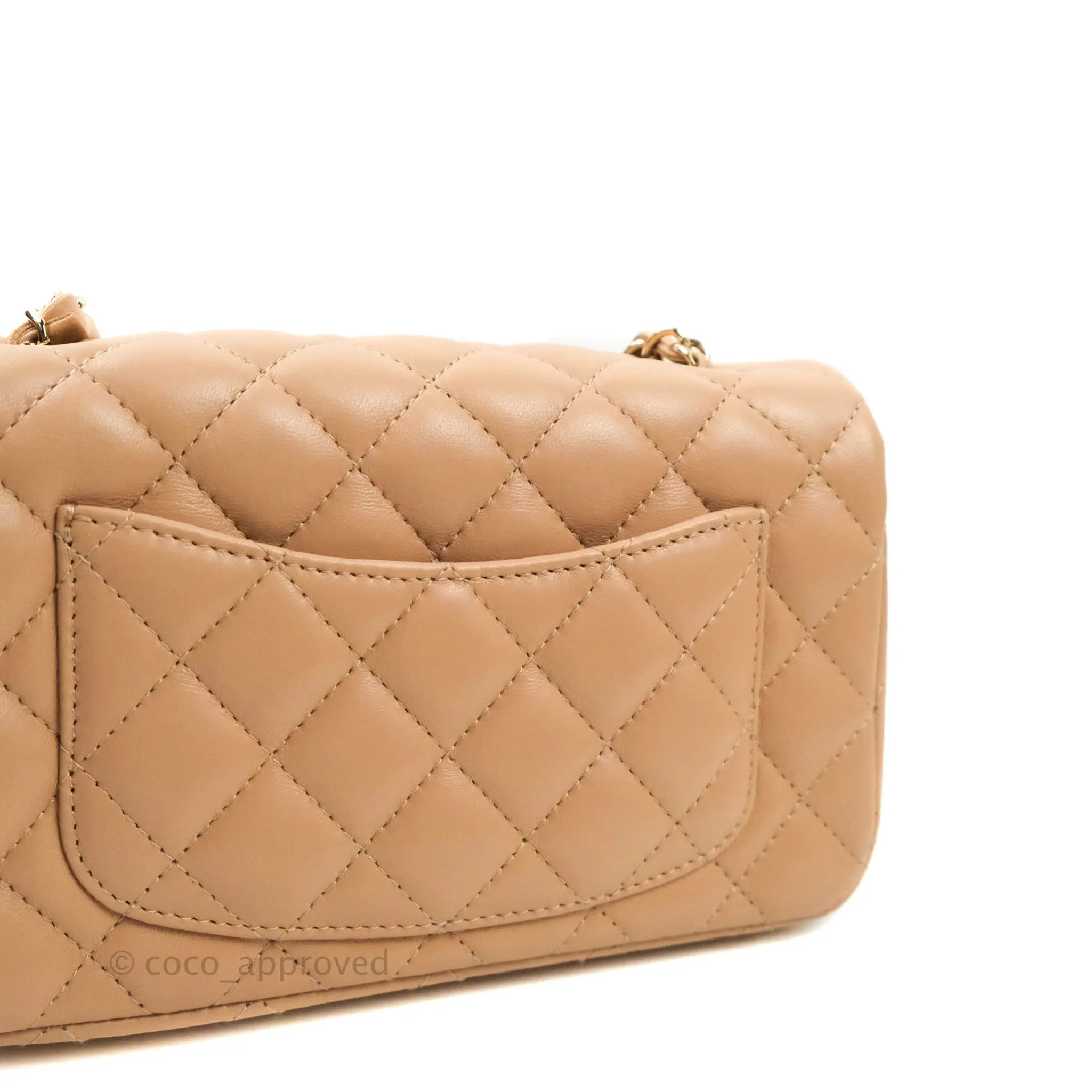 CChanel Quilted Mini Rectangular Lambskin Beige Gold Hardware 21A