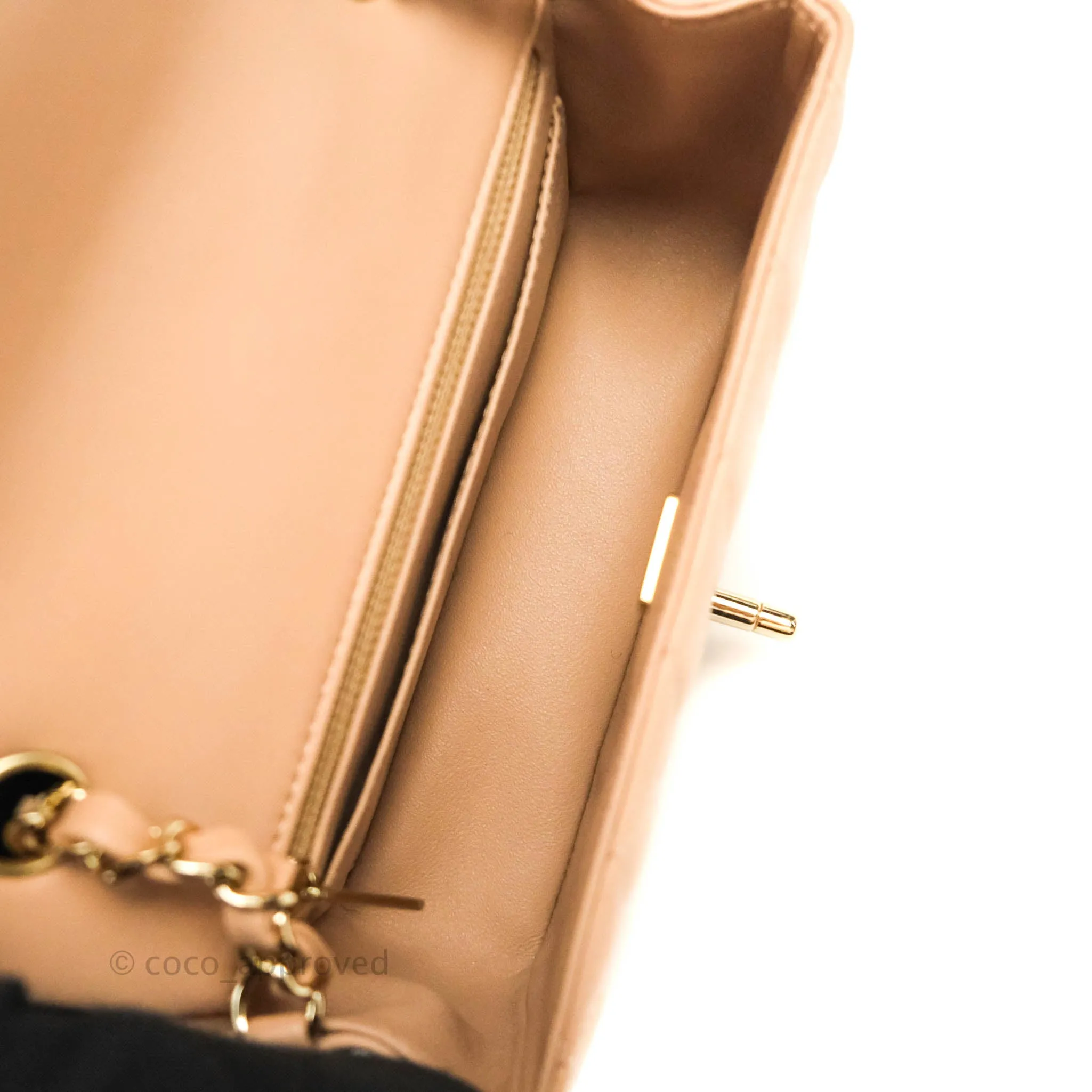 CChanel Quilted Mini Rectangular Lambskin Beige Gold Hardware 21A