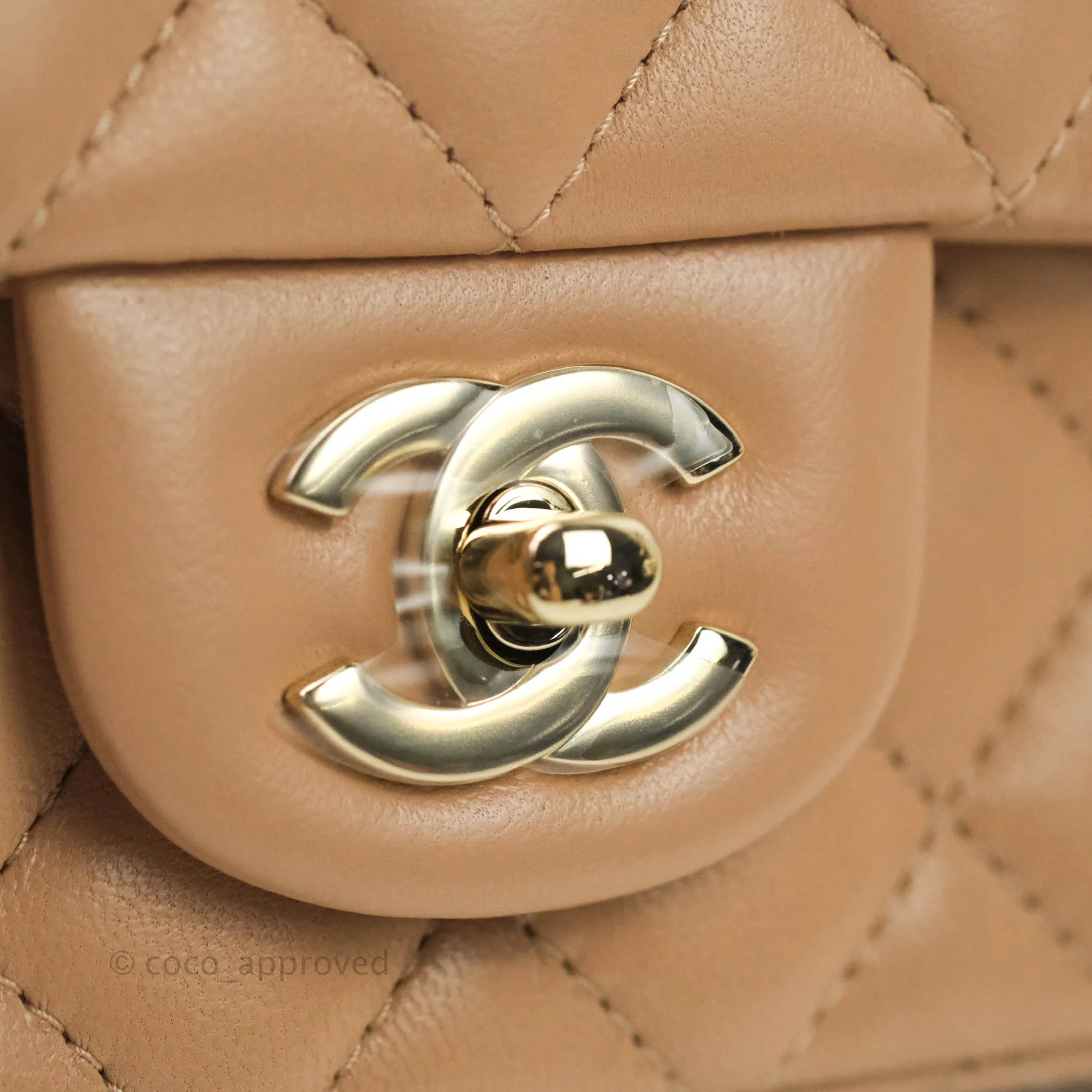 CChanel Quilted Mini Rectangular Lambskin Beige Gold Hardware 21A