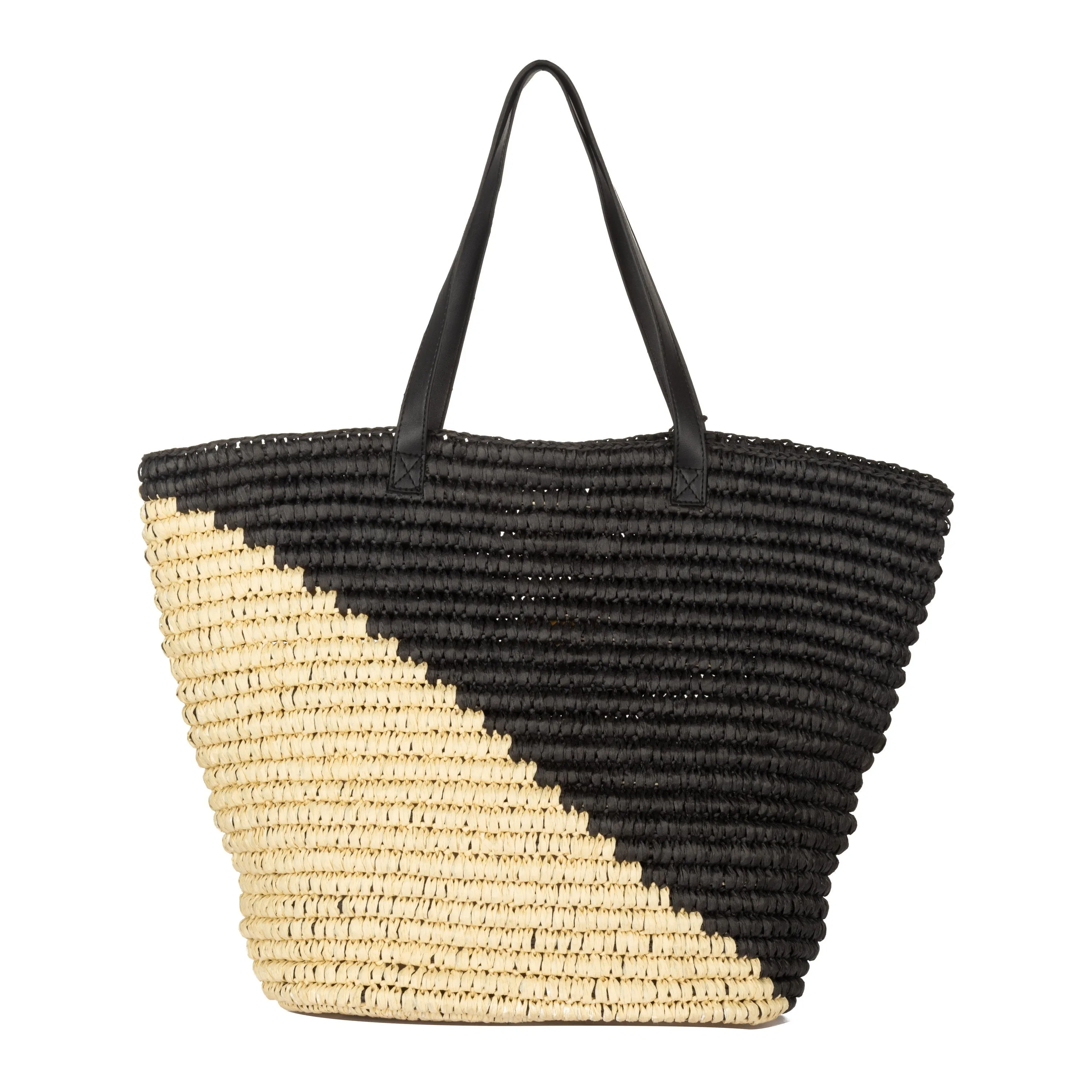 Color Blocked Tote With Leather Handles & Paper Tassels