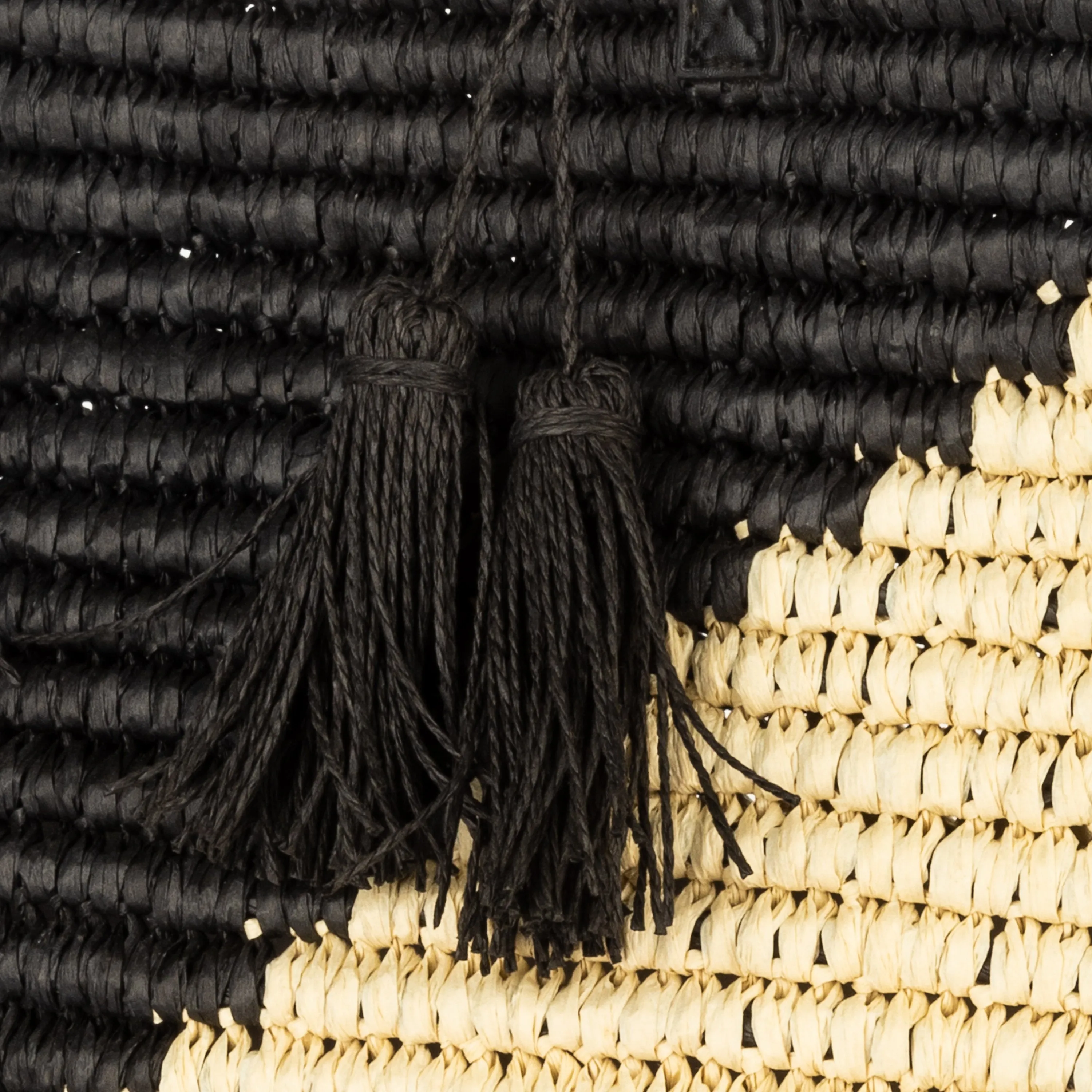 Color Blocked Tote With Leather Handles & Paper Tassels