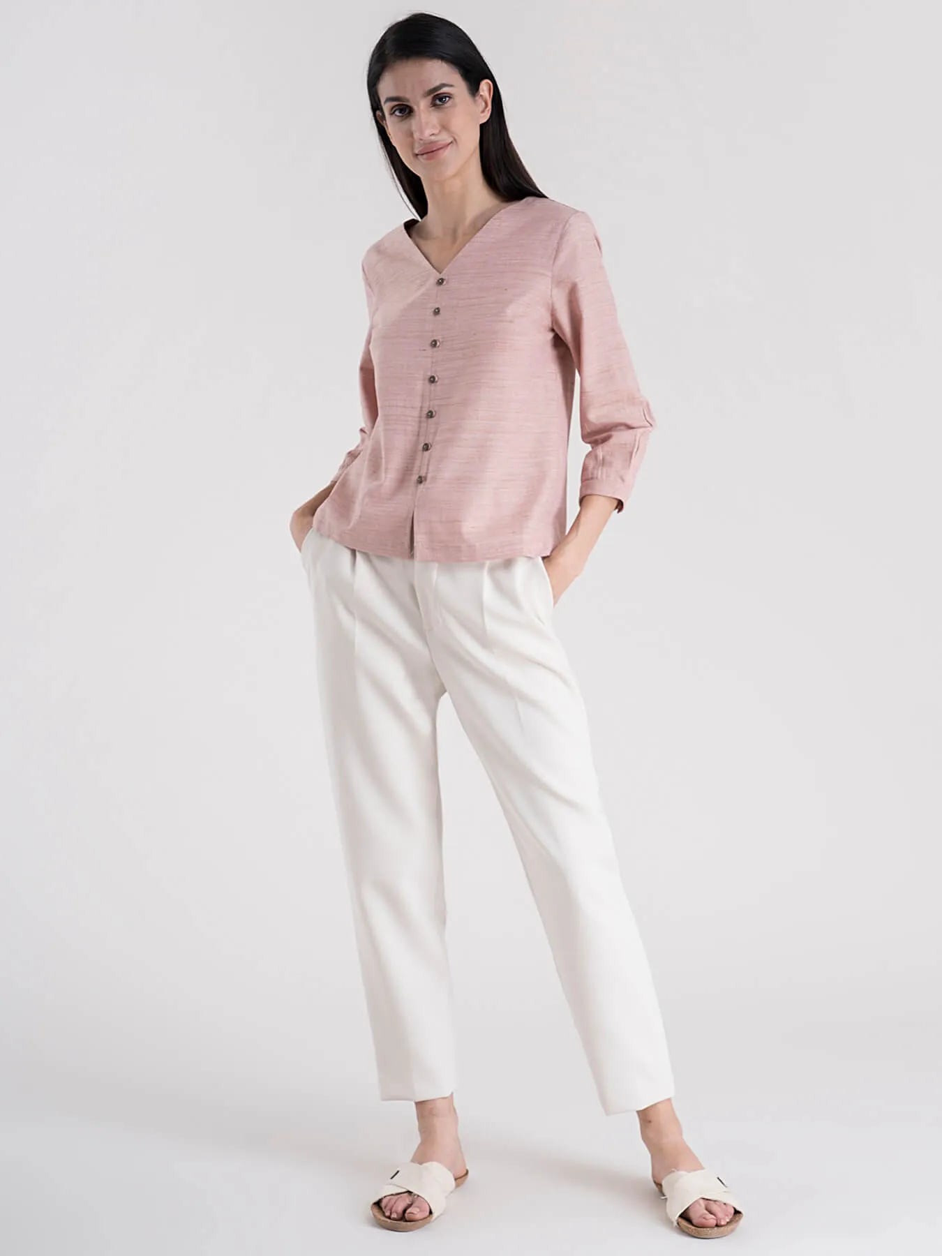 Cotton Button Detail Top - Pink