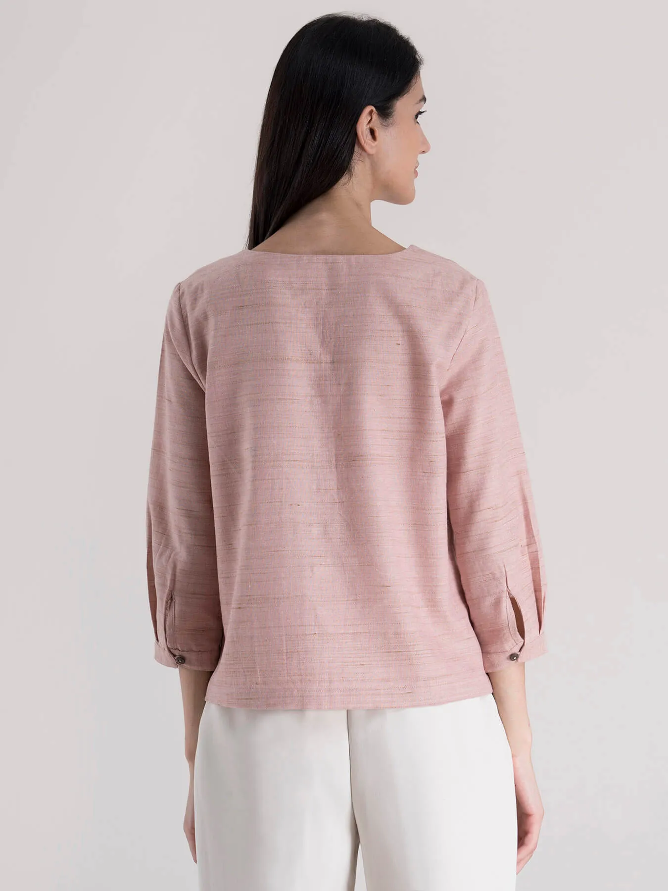 Cotton Button Detail Top - Pink