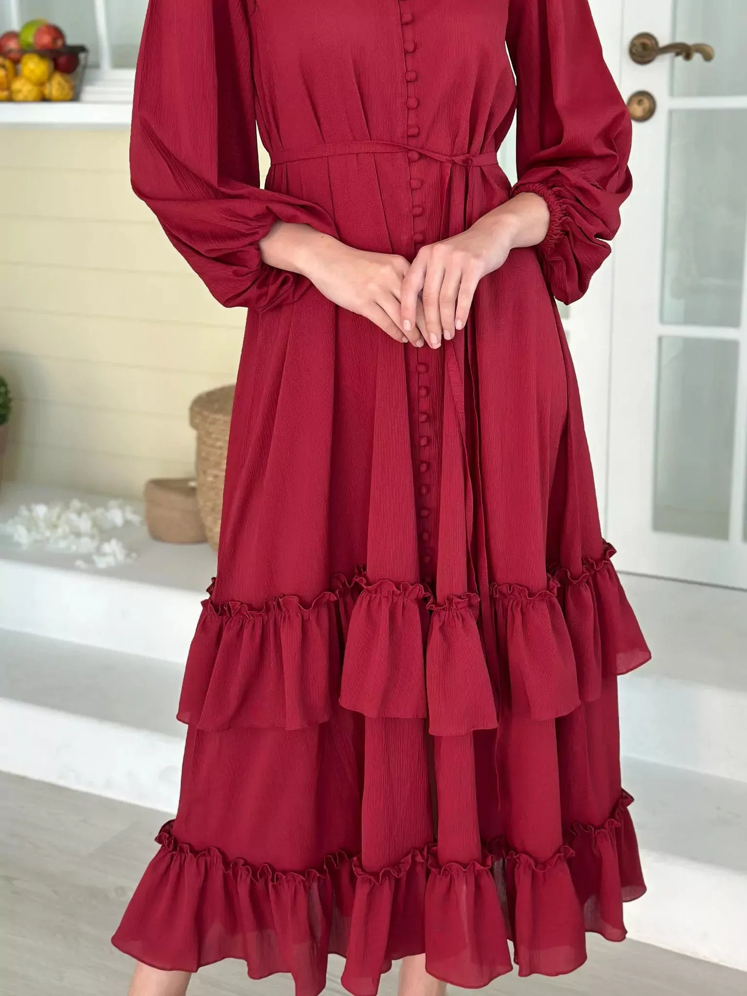 Crimson Solid Dress