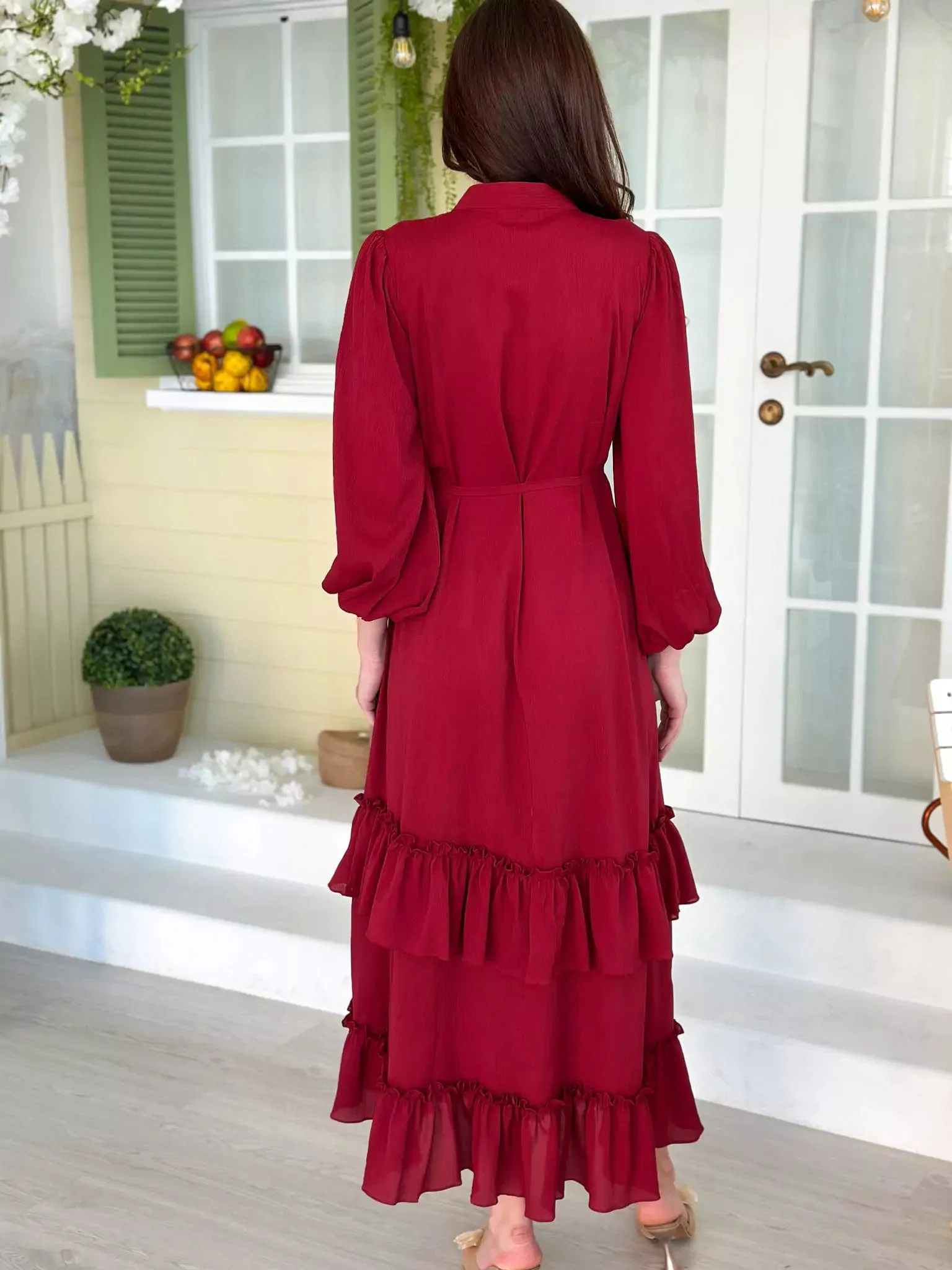 Crimson Solid Dress
