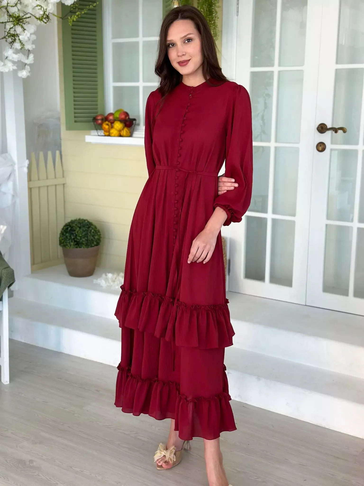 Crimson Solid Dress