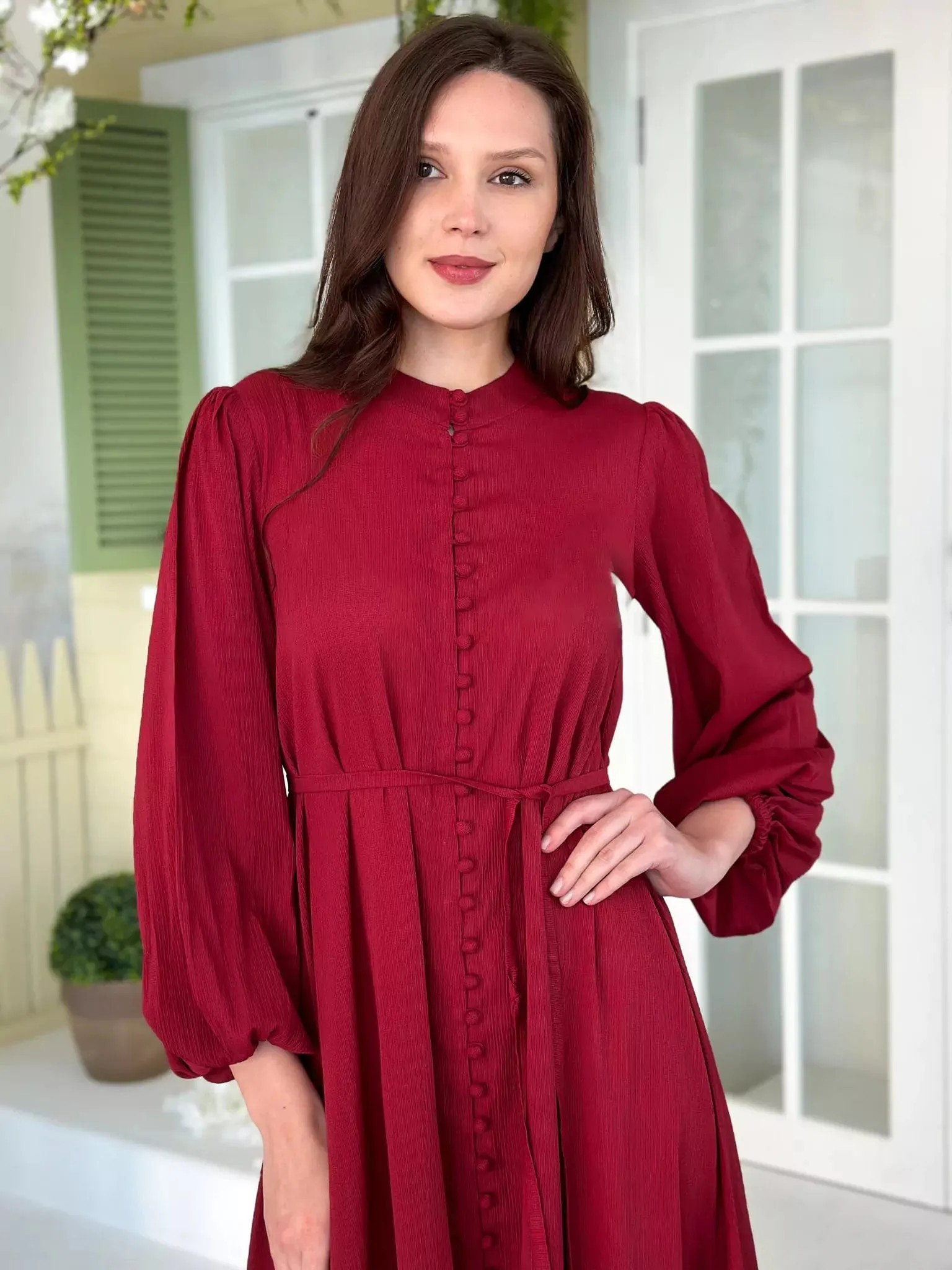 Crimson Solid Dress