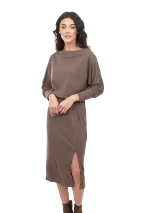 Dolman-Sleeve Midi Dress, Taupe