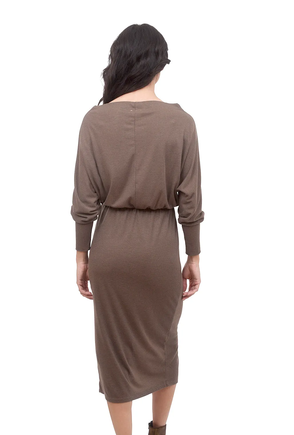 Dolman-Sleeve Midi Dress, Taupe