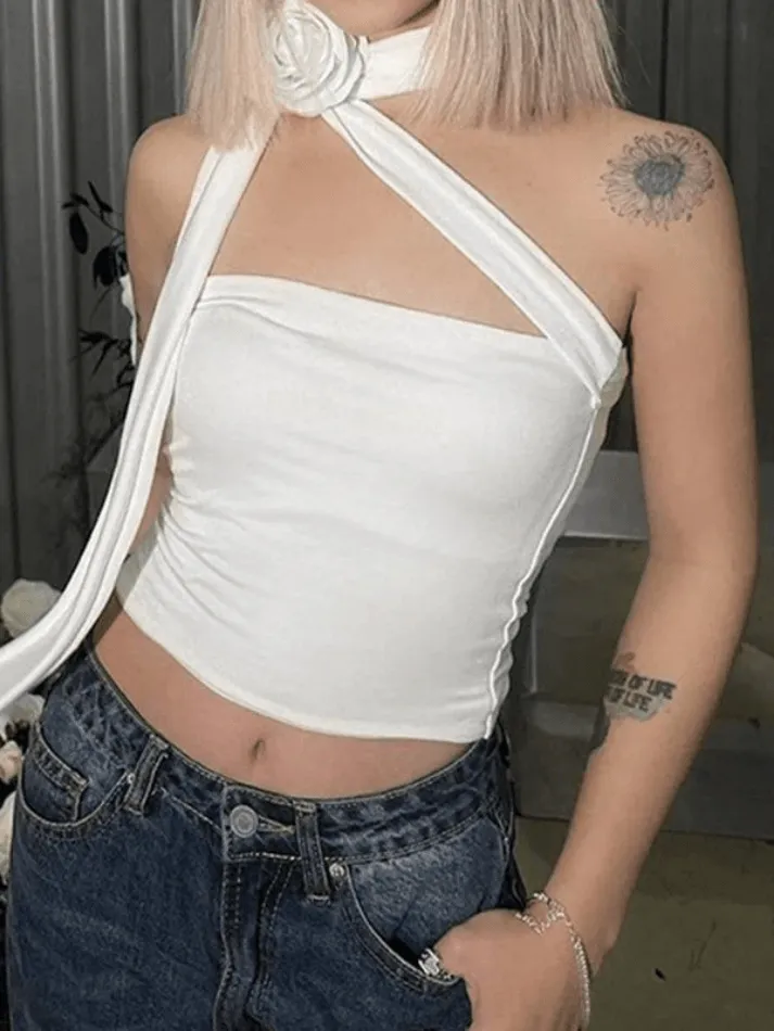 Flower Embellish Sheer Trendy Mesh Cropped Tank Top